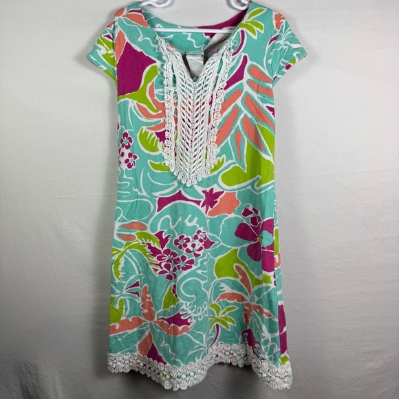 Peaches 'n Cream Floral Multicolor Dress with Lace Girls Size 8 - Picture 1 of 6